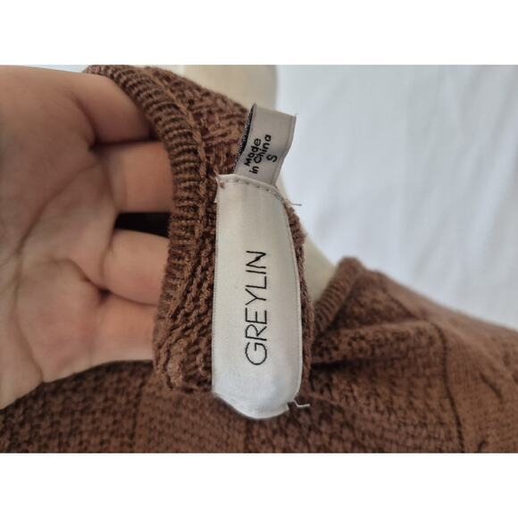 Anthropologie Greylin Brown Cable Knit Wrap Sweater Dress Small - Picture 12 of 12